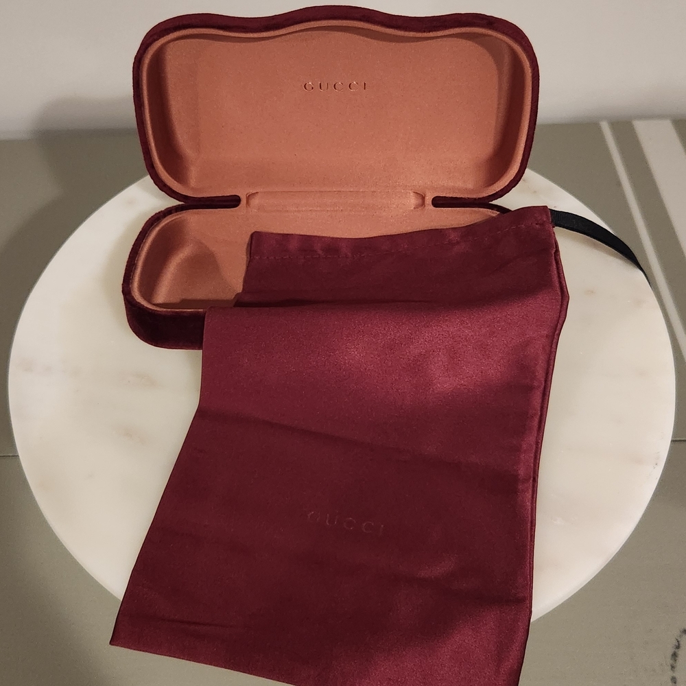 Gucci Burgundy Velvet Glasses Case And Satin Pouch